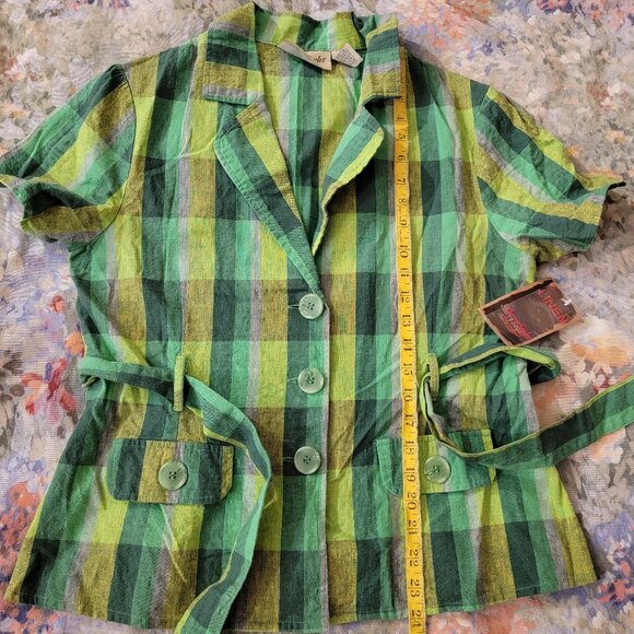 Sherry Taylor Checked Plaid Belted Shirt, Green, Size M, NWT - Picture 13 of 16